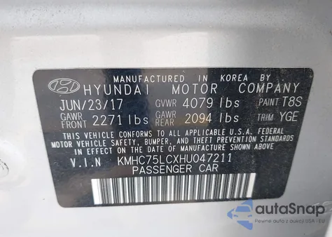 2017 Hyundai Ioniq Hybrid Sel из США, поврежденный, VIN KMHC75LCXHU047211